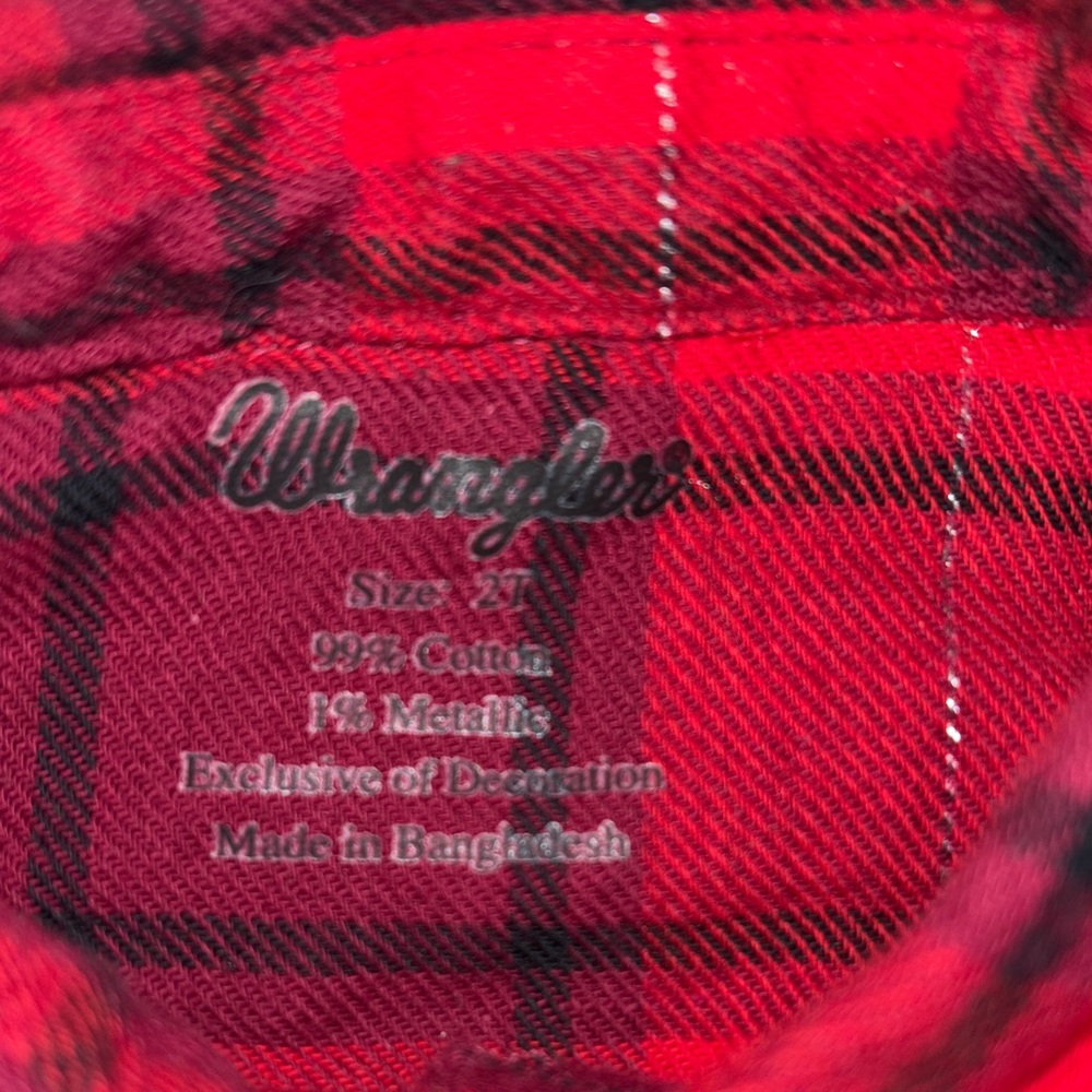 Wrangler Kids Red Plaid Button-Up Shirt Jacket - Classic Flannel Style - Picture 6 of 7